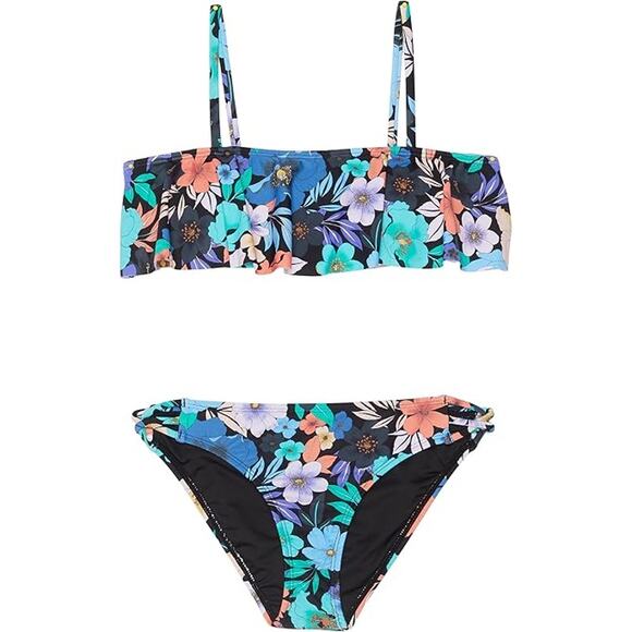 O'NEILL Girls Abbie Floral Ruffle Bralette Swim Sets-Multicolor Black-8-NWT-C179
